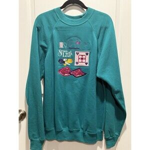 Vintage NWT Turquoise Embroidered Sweatshirt Womens XL Grandmacore Crewneckk VTG